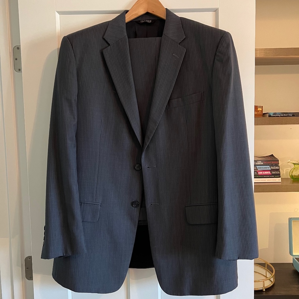 Jos A Bank Men's Two Piece Suit, Gray Pinstripe, 44L